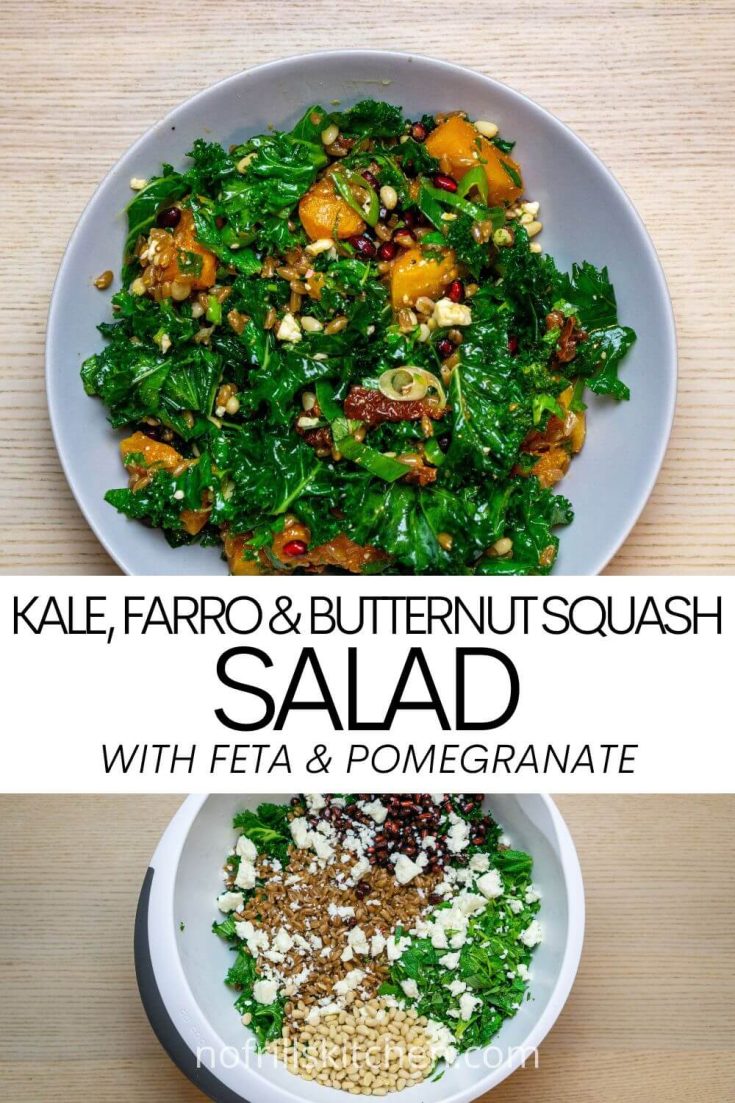 Kale, Butternut Squash & Farro Salad with Feta & Pomegranate Recipe