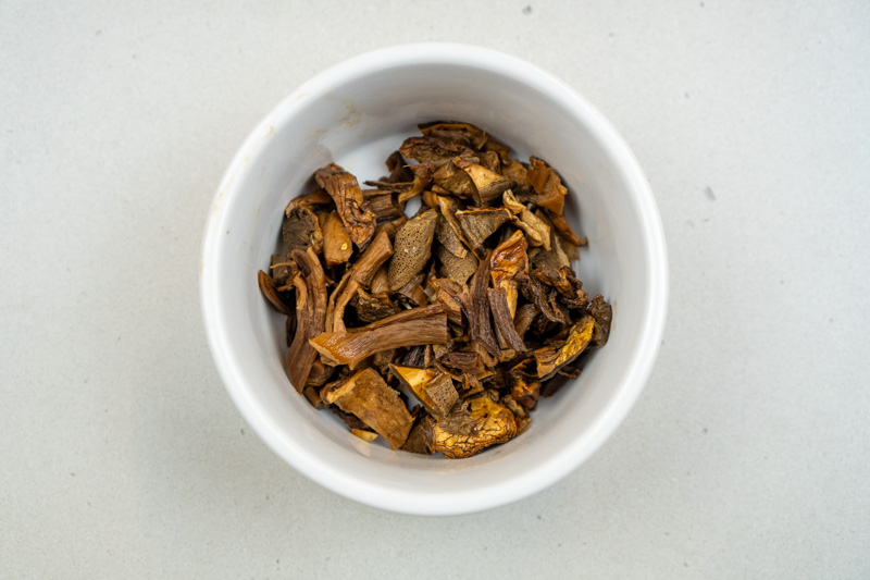 Prepping the dried porcinis