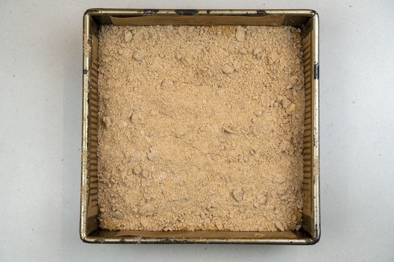 Prepping the cake for baking