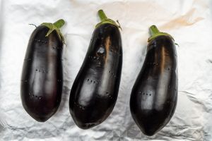 Prepping the eggplants