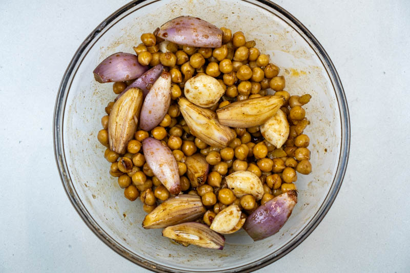 Prepping the chickpeas