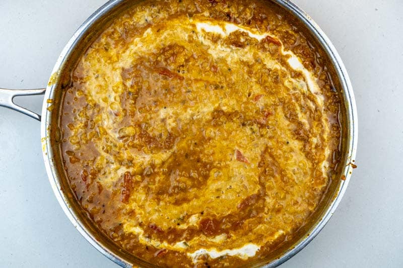 Stirring in the cashew cream