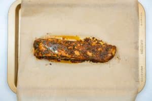 Removing the salmon from oven