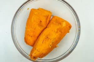Removing the peel from the sweet potato