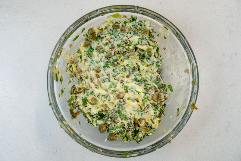 Mixing the herb butter