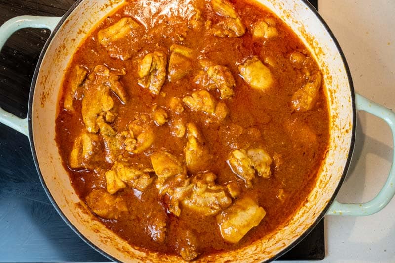 Simmering the chicken