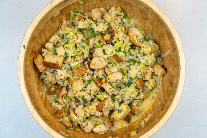 Mixing the stuffing before baking