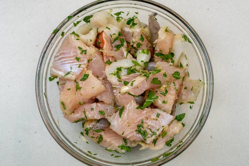 Prepping the seafood