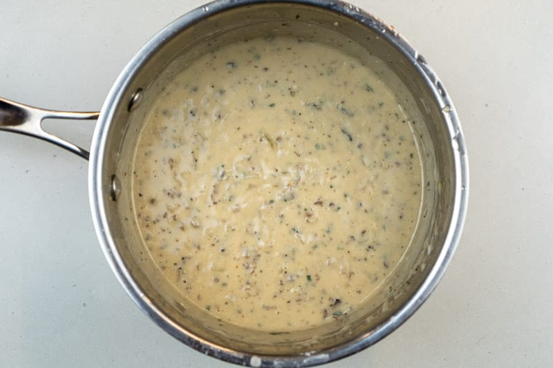 Stirring in the cashew cream