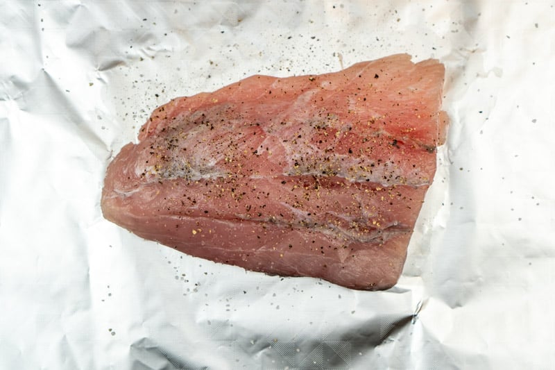 Prepping the halibut