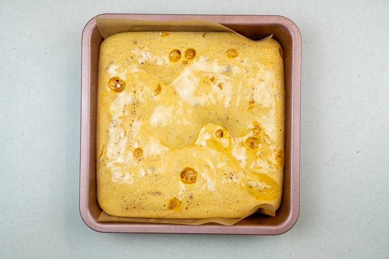 Adding the mixture to a pan