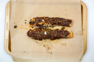 Removing the salmon from the oven